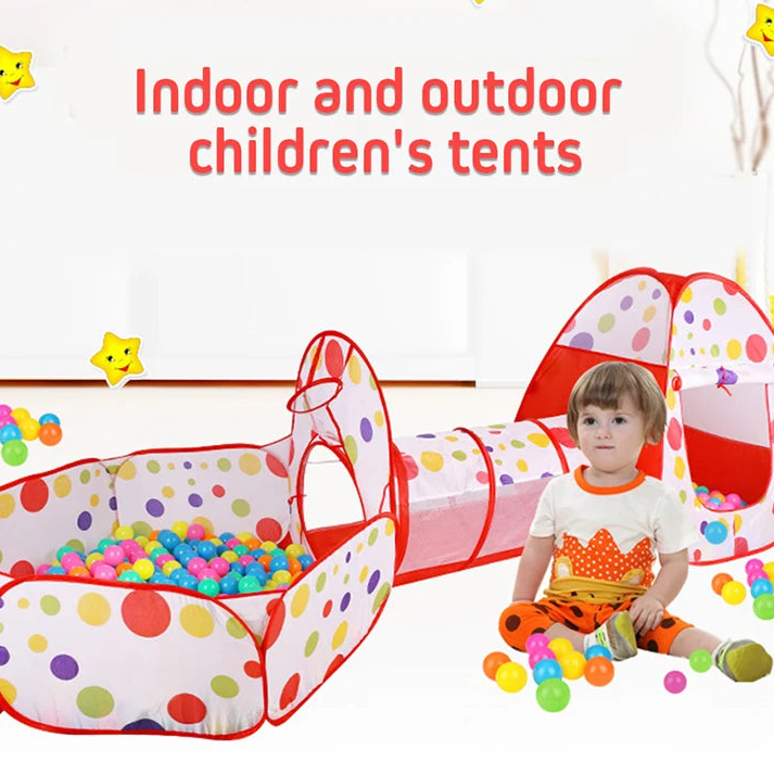 Tienda Campaña Niños 3 en 1 Túnel Piscina Bolas - Parque Juegos Plegable Interior Exterior