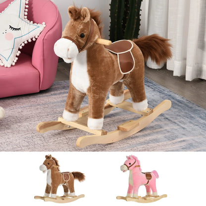 Caballo Balancín Niños 3-6 Años Música Boca Cola Móviles - Mecedora Madera 65x32.5x61cm