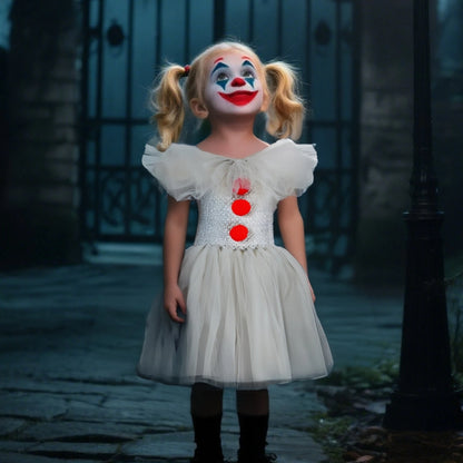 Disfraz Payaso Niña Halloween - Vestido Tutú Gris Cosplay Terror 3-12 Años - Huellitas de Vida