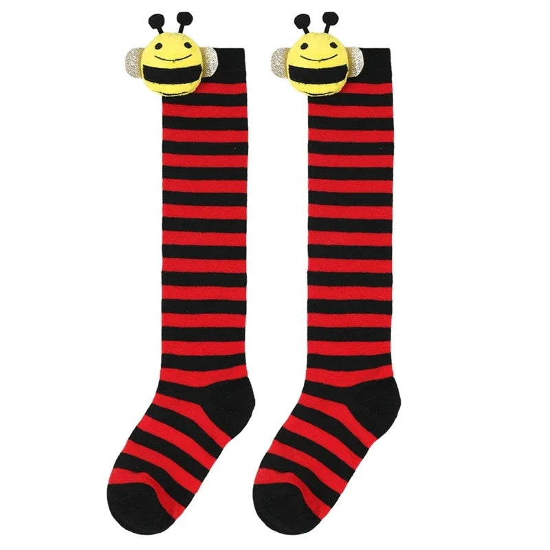 Calcetines Halloween Niña - Medias Altas Rayadas Disfraz Abeja 7-12 Años - Huellitas de Vida