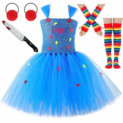 Disfraz Chucky Niña Halloween - Vestido Tutú Muñeca Terror Conjunto Completo - Huellitas de Vida