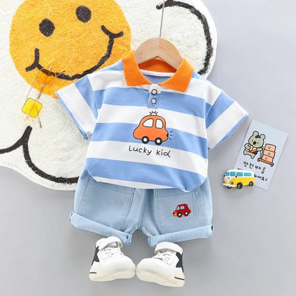 Conjunto Polo y Shorts de Mezclilla para Niño - Elegante Set Verano 2 Piezas - Huellitas de Vida