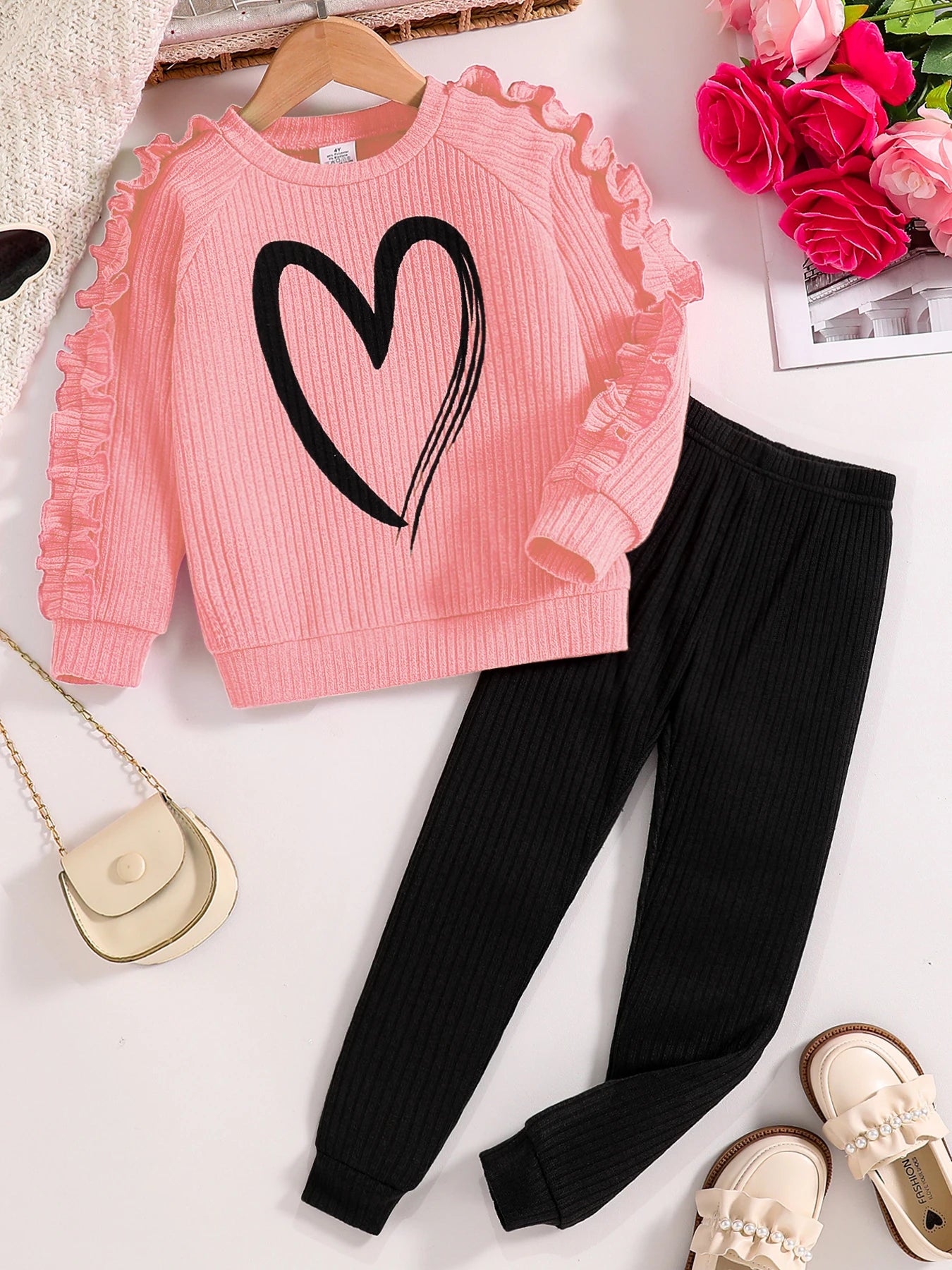 Conjunto Deportivo Niñas Primavera Otoño - Sudadera Pantalón Casual Corazones Cartoon 2 Piezas - Huellitas de Vida