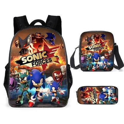 Set Mochila Sonic 3 Piezas - Mochila Escolar + Bolsa Almuerzo + Estuche - Huellitas de Vida