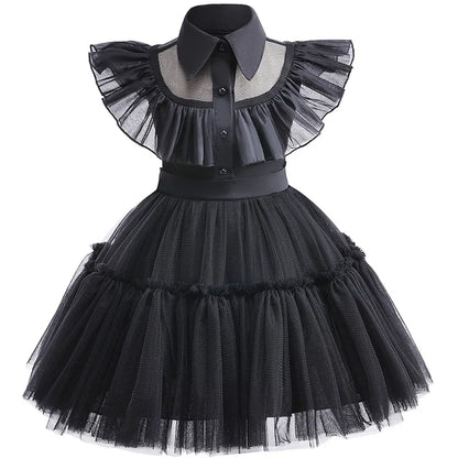 Disfraz Wednesday Niña Halloween - Vestido Negro Encaje Princesa 0-6 Años - Huellitas de Vida