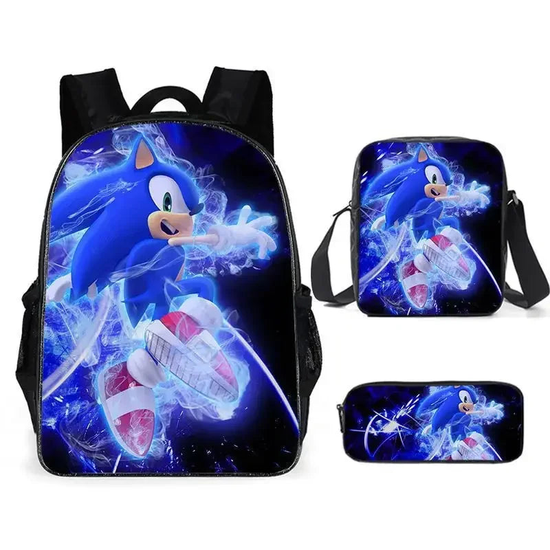 Set Mochila Sonic 3 Piezas - Mochila Escolar + Bolsa Almuerzo + Estuche - Huellitas de Vida