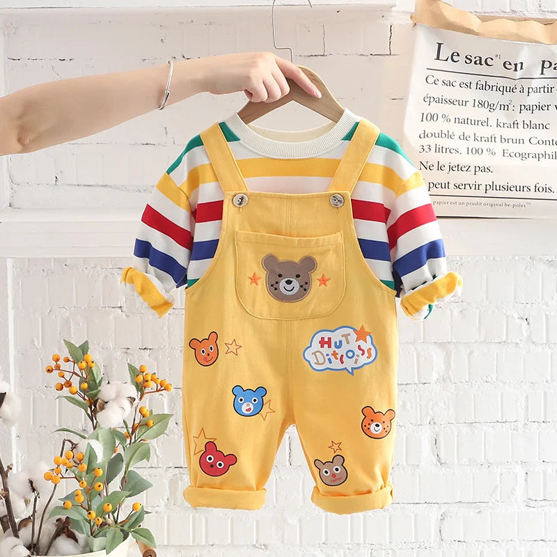 Conjunto Bebé Overol Primavera Otoño - Camiseta y Peto 2 Piezas Algodón