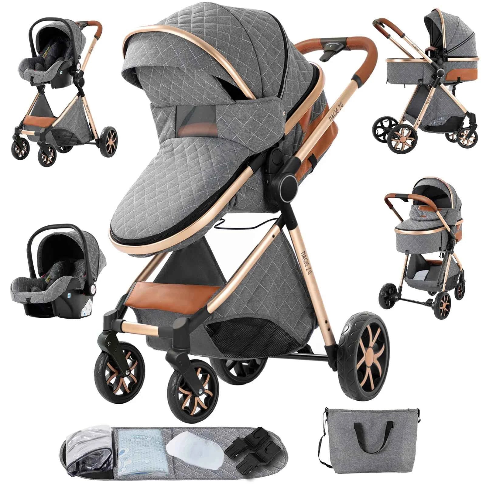 3-in-1 High Landscape Baby Stroller Travel System Bassinet Car Seat Lightweight Frame with One-Hand Folding Feature Baby Items