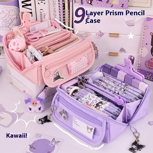 Estuche Escolar Transparente Large - 3 Compartimientos Korea Pouch Cute - Huellitas de Vida