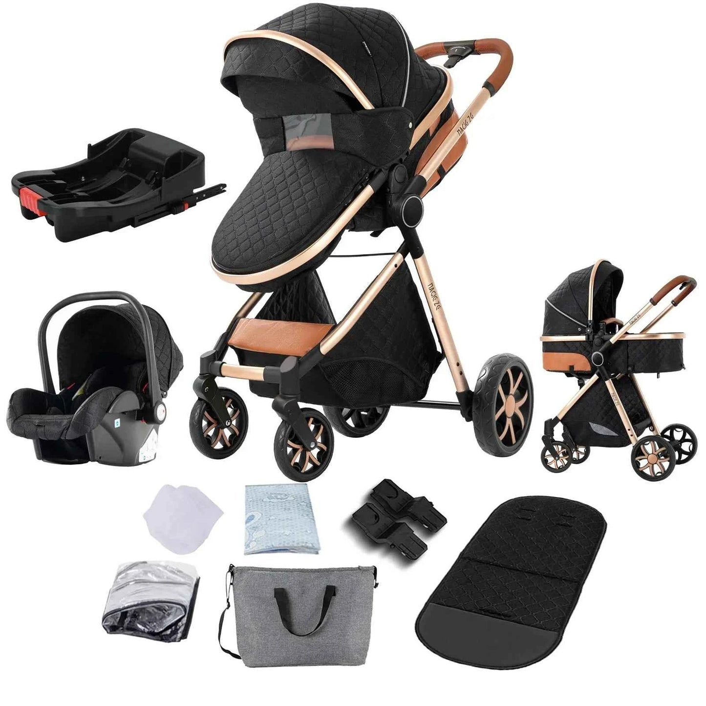 Cochecito Bebé 3 en 1 con Base ISOFIX - Plegado con Una Mano, Sistema de Viaje para Recién Nacidos y Niños