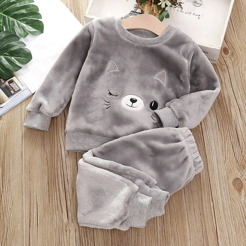 Pijama Franela Bebé Conjunto - Terciopelo Coral Cálido Dibujos Animados 2 Piezas - Huellitas de Vida