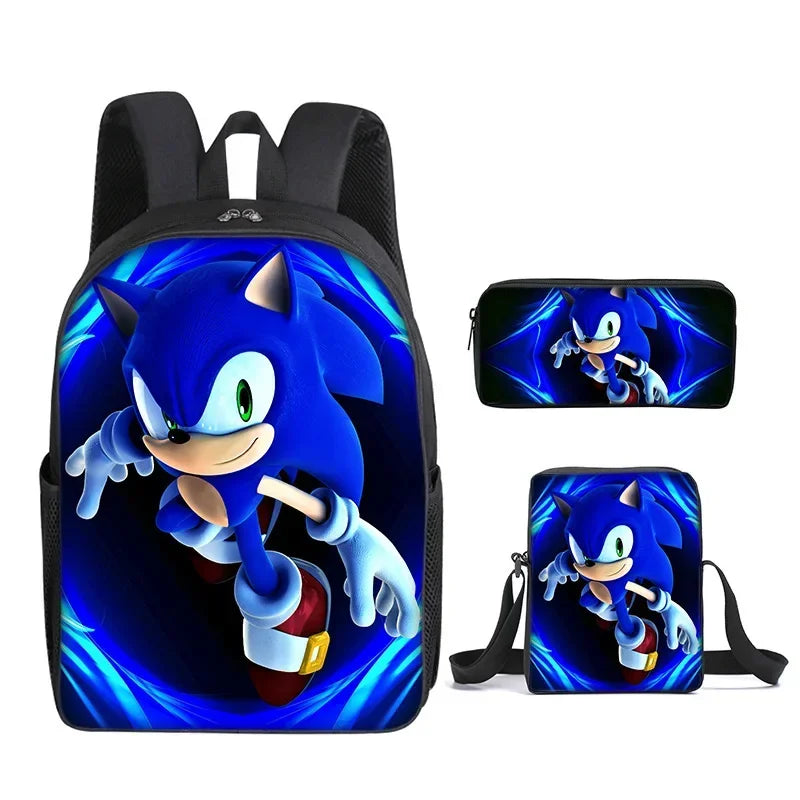 Set Mochila Sonic 3 Piezas - Mochila Escolar + Bolsa Almuerzo + Estuche - Huellitas de Vida