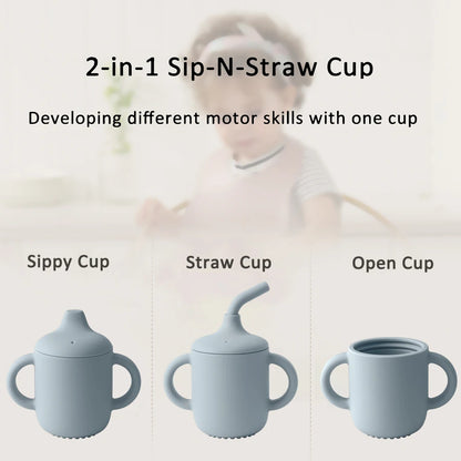 Vaso Sippy Silicona Bebé Doble Tapa - Botella Agua Portátil Aprendizaje Alimentación Sin BPA - Huellitas de Vida