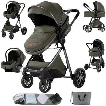 3-in-1 High Landscape Baby Stroller Travel System Bassinet Car Seat Lightweight Frame with One-Hand Folding Feature Baby Items
