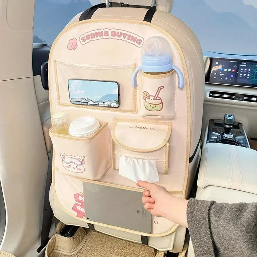 Organizador Asiento Trasero Coche Bebé - Protector Anti-Patadas Almacenamiento Dibujos Animados - Huellitas de Vida