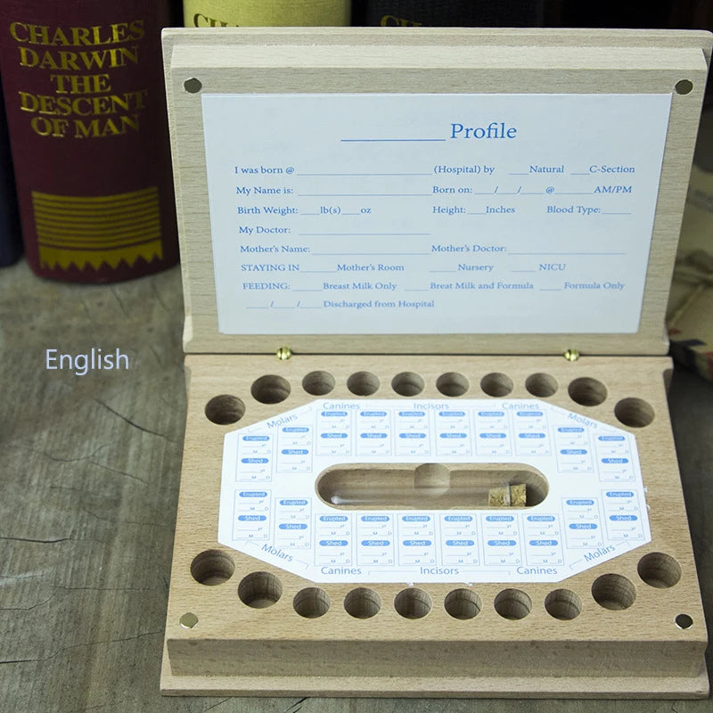 Caja Organizadora Dientes Bebé Forma Libro - Caja Recuerdos Dientes Leche Inglés Souvenir - Huellitas de Vida