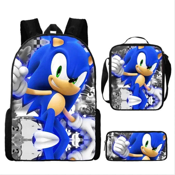 Set Mochila Sonic 3 Piezas - Mochila Escolar + Bolsa Almuerzo + Estuche - Huellitas de Vida
