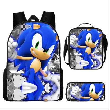 Set Mochila Sonic 3 Piezas - Mochila Escolar + Bolsa Almuerzo + Estuche - Huellitas de Vida