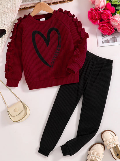 Conjunto Deportivo Niñas Primavera Otoño - Sudadera Pantalón Casual Corazones Cartoon 2 Piezas - Huellitas de Vida