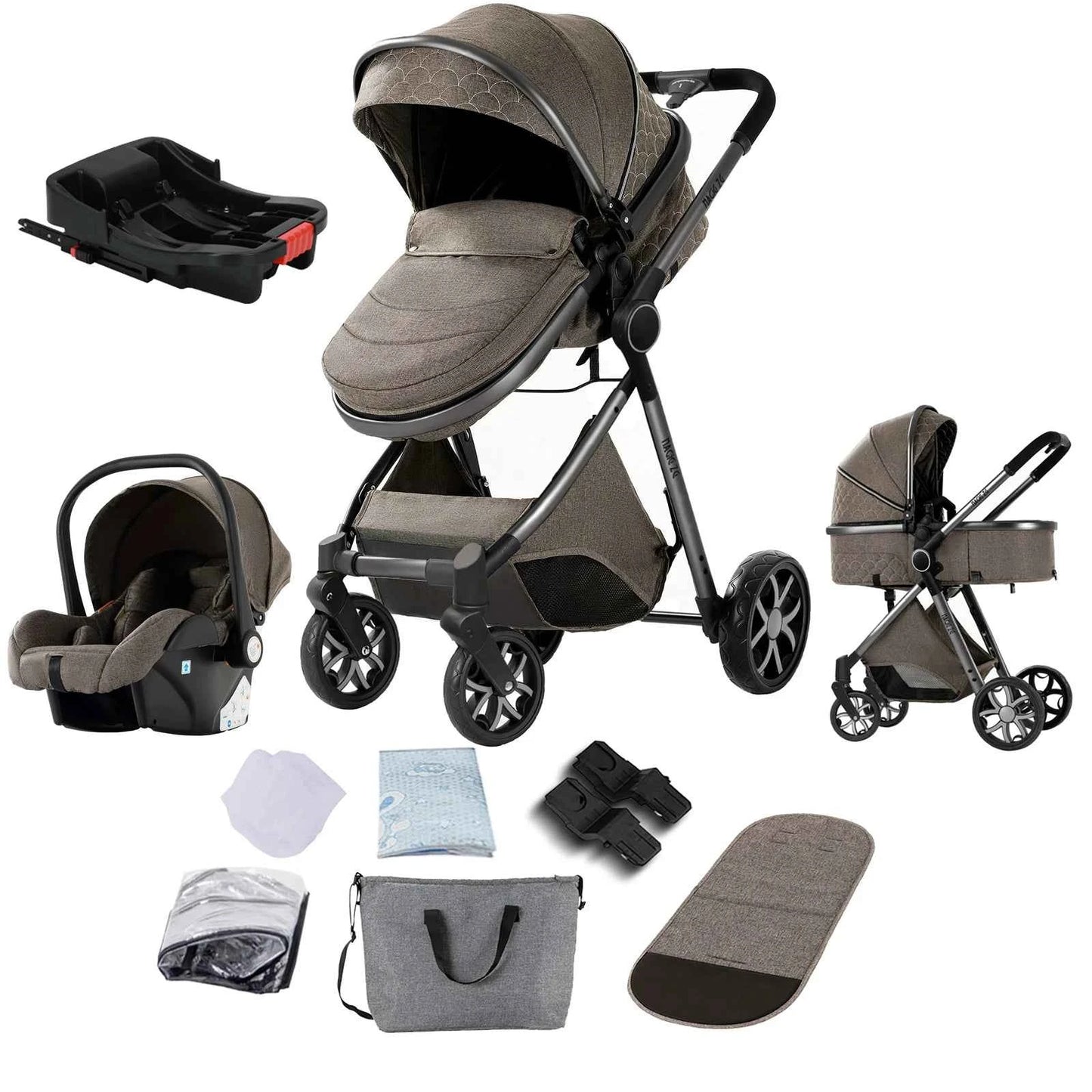 Cochecito Bebé 3 en 1 con Base ISOFIX - Plegado con Una Mano, Sistema de Viaje para Recién Nacidos y Niños