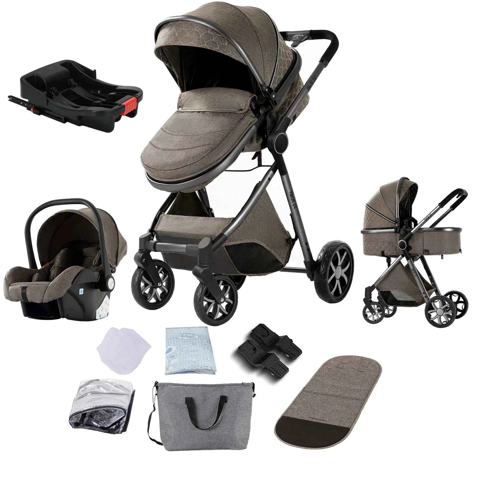 Cochecito Bebé 3 en 1 con Base ISOFIX - Plegado con Una Mano, Sistema de Viaje para Recién Nacidos y Niños