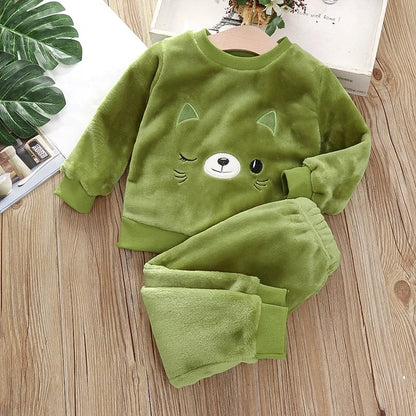 Pijama Franela Bebé Conjunto - Terciopelo Coral Cálido Dibujos Animados 2 Piezas - Huellitas de Vida