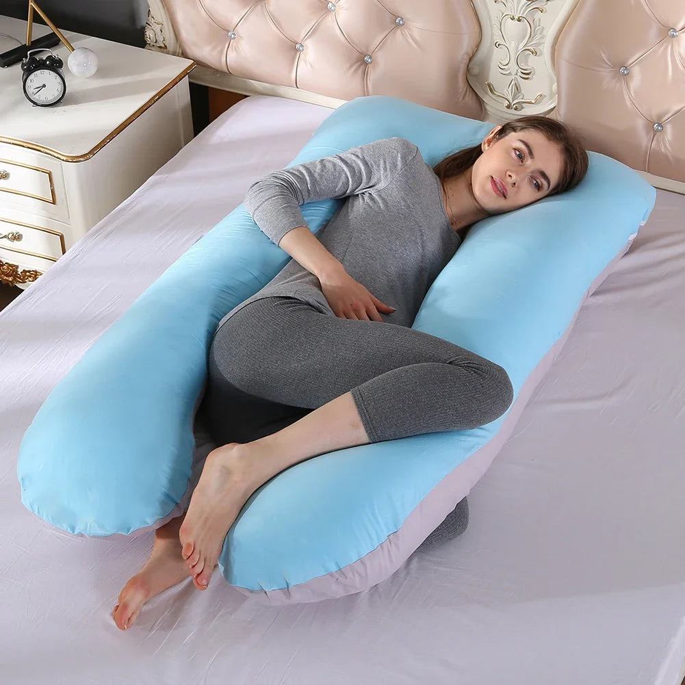 Funda Almohada Embarazo Algodón Puro - Cojín Maternidad Forma U Multifuncional - Huellitas de Vida