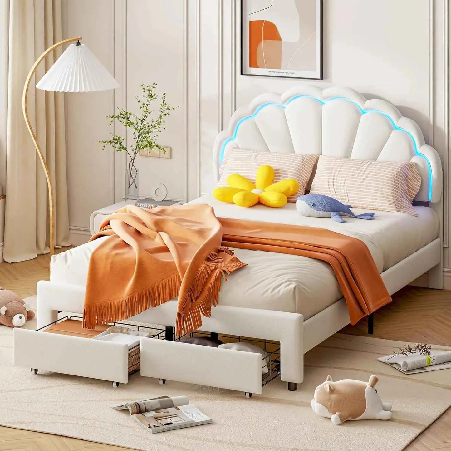 Cama Infantil Princesa 90x200 Acolchada Altura Ajustable - Cabecero Corona LED