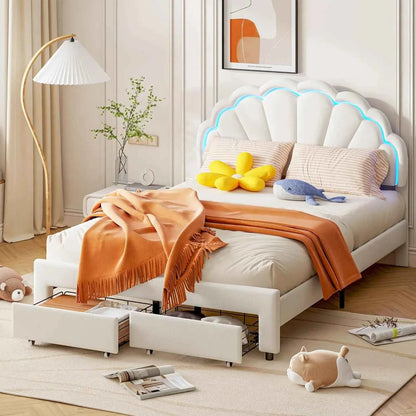 Cama Infantil Princesa 90x200 Acolchada Altura Ajustable - Cabecero Corona LED