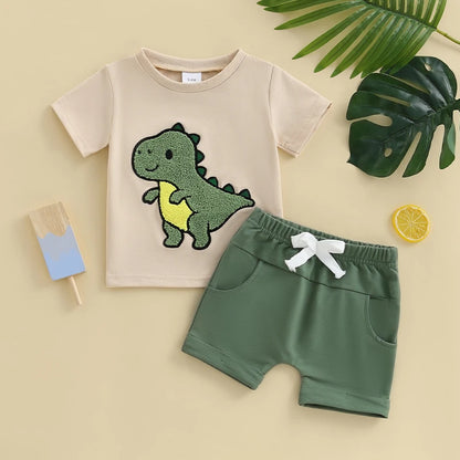 Conjunto Bebé Niño Dinosaurios - Camiseta y Pantalón Verano 2 Piezas