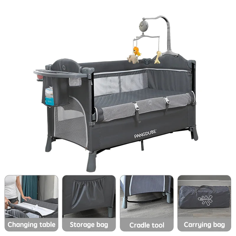 Cuna Bebé 4 en 1 Plegable 0-3 Años - Mecedora Cambiador Parque Sin Montaje