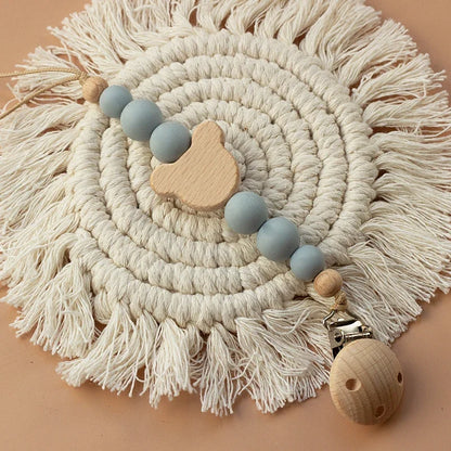 Cadena Chupete Personalizada Madera - Cadena Silicona Nombre Bebé Mordedor Recién Nacido Regalo - Huellitas de Vida