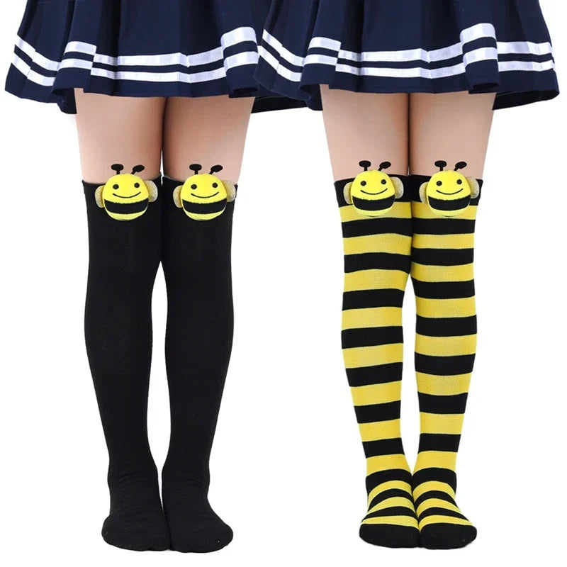 Calcetines Halloween Niña - Medias Altas Rayadas Disfraz Abeja 7-12 Años - Huellitas de Vida