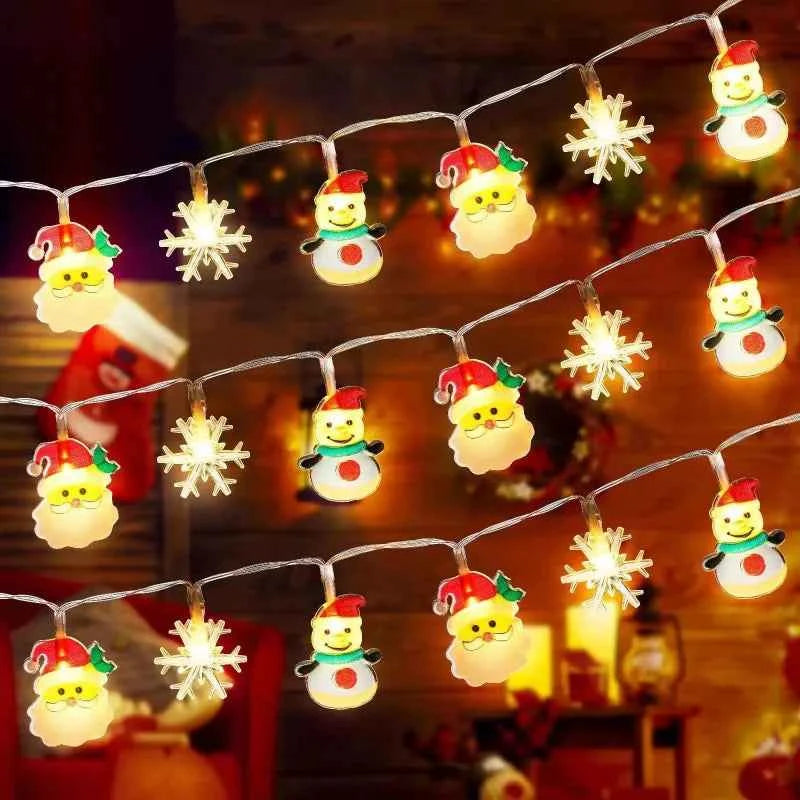 Guirnalda Luces LED Navidad Papá Noel Muñeco Nieve - Pilas 1.5m 10 LED Decoración