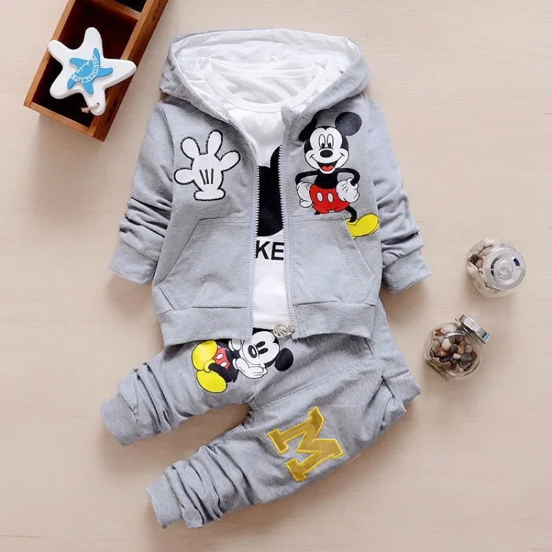 Conjunto Mickey Niños 3 Piezas - Sudadera Capucha Camiseta Pantalón Algodón Primavera Otoño - Huellitas de Vida
