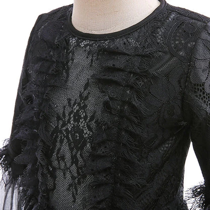 Disfraz Bruja Niña Halloween - Vestido Negro Lujo Encaje Lentejuelas Maleficent - Huellitas de Vida