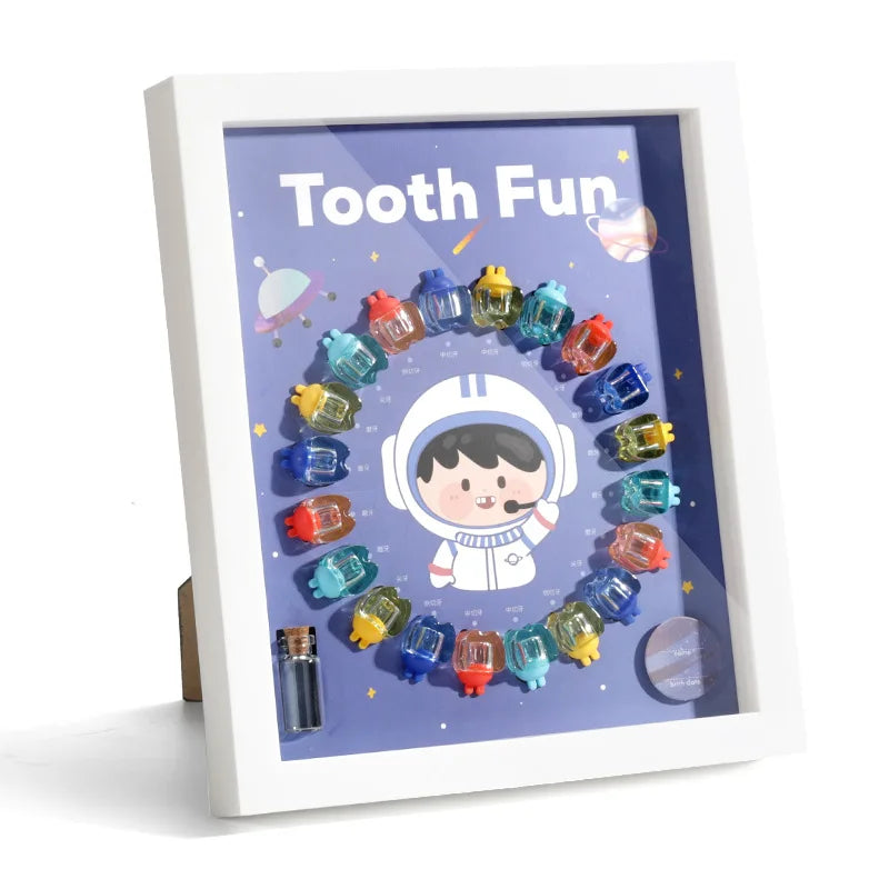 Marco Fotos Caja Dientes Madera Cartoon - Organizador Dientes Leche Astronauta Souvenir Bebé - Huellitas de Vida