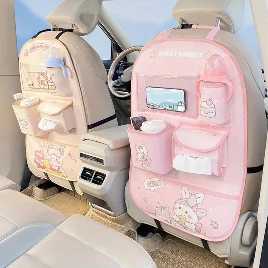 Organizador Asiento Trasero Coche Bebé - Protector Anti-Patadas Almacenamiento Dibujos Animados - Huellitas de Vida