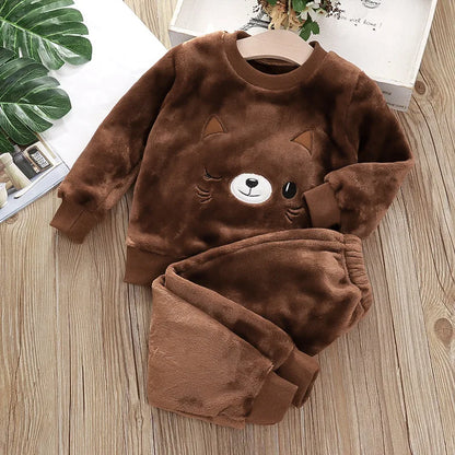 Pijama Franela Bebé Conjunto - Terciopelo Coral Cálido Dibujos Animados 2 Piezas - Huellitas de Vida