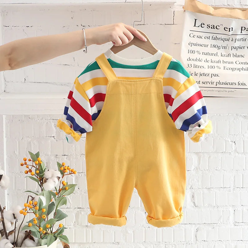 Conjunto Bebé Overol Primavera Otoño - Camiseta y Peto 2 Piezas Algodón