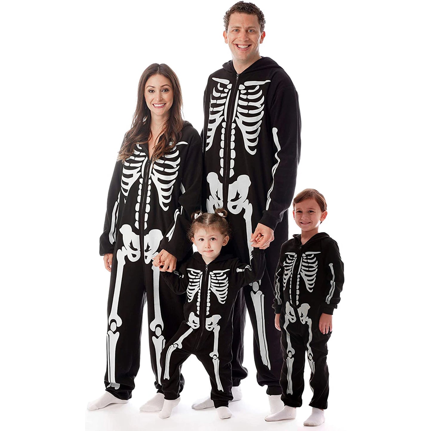 Pijama Esqueleto Familia Halloween - Mono Capucha Cremallera Padres Niños - Huellitas de Vida