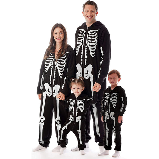 Pijama Esqueleto Familia Halloween - Mono Capucha Cremallera Padres Niños - Huellitas de Vida