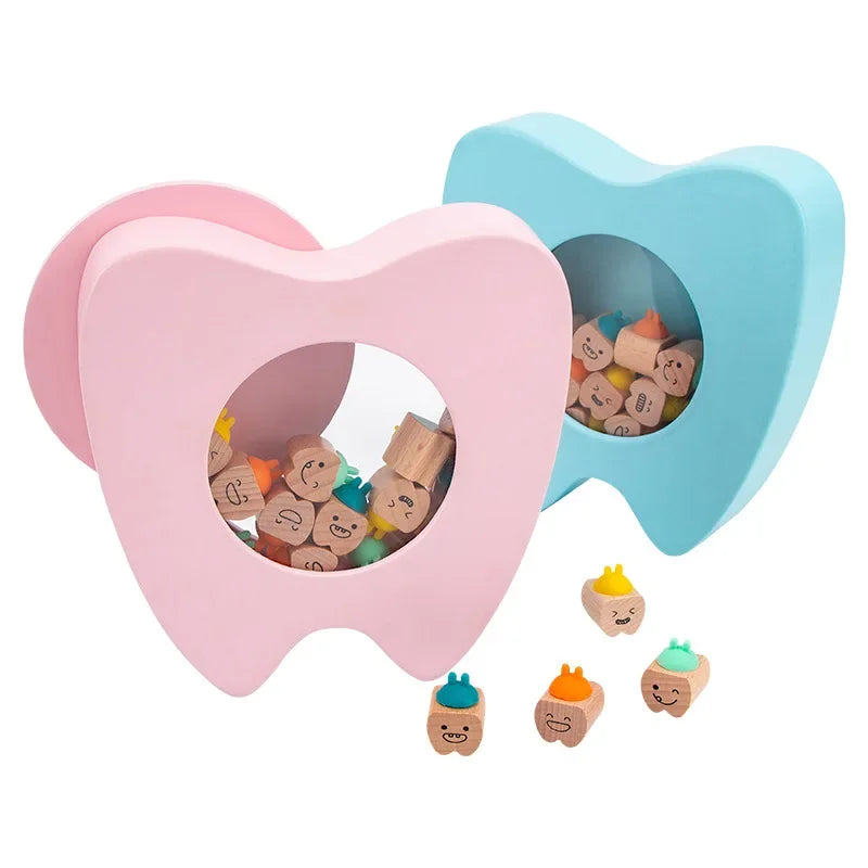 Caja Almacenamiento Dientes Madera Bebé - Caja Keepsakes Colección Cabello Fetal Azul Conmemorativa - Huellitas de Vida
