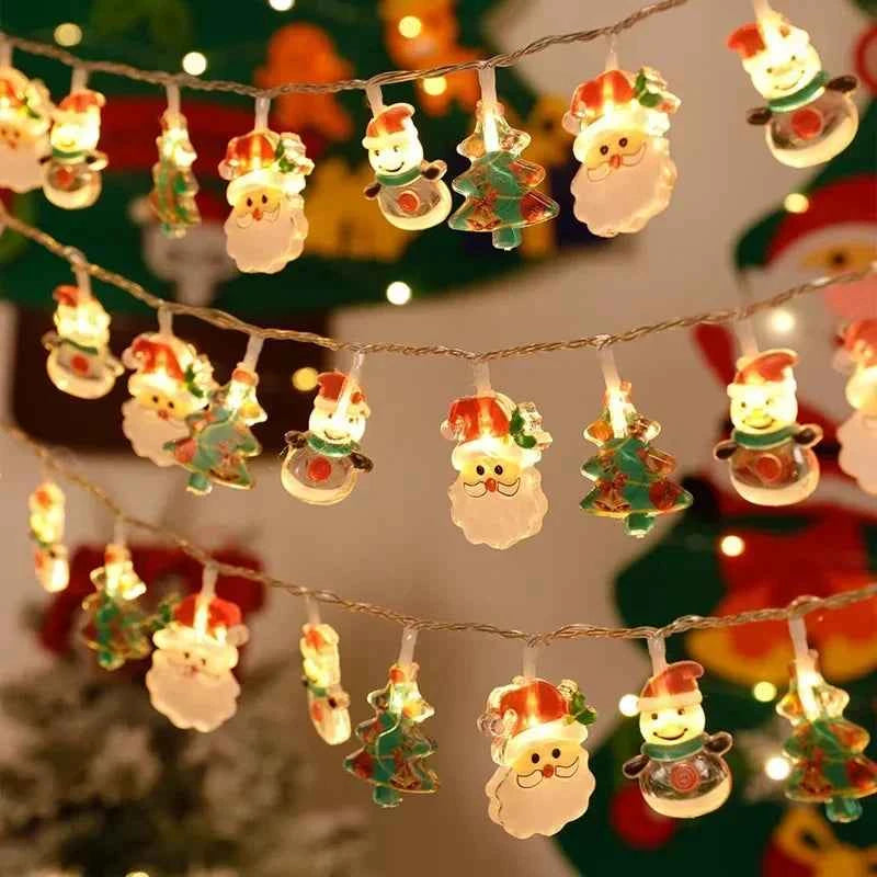 Guirnalda Luces LED Navidad Papá Noel Muñeco Nieve - Pilas 1.5m 10 LED Decoración