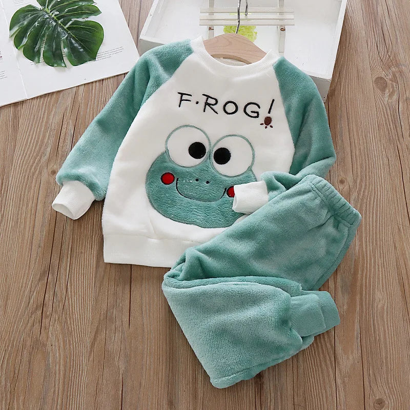 Pijama Franela Bebé Conjunto - Terciopelo Coral Cálido Dibujos Animados 2 Piezas - Huellitas de Vida