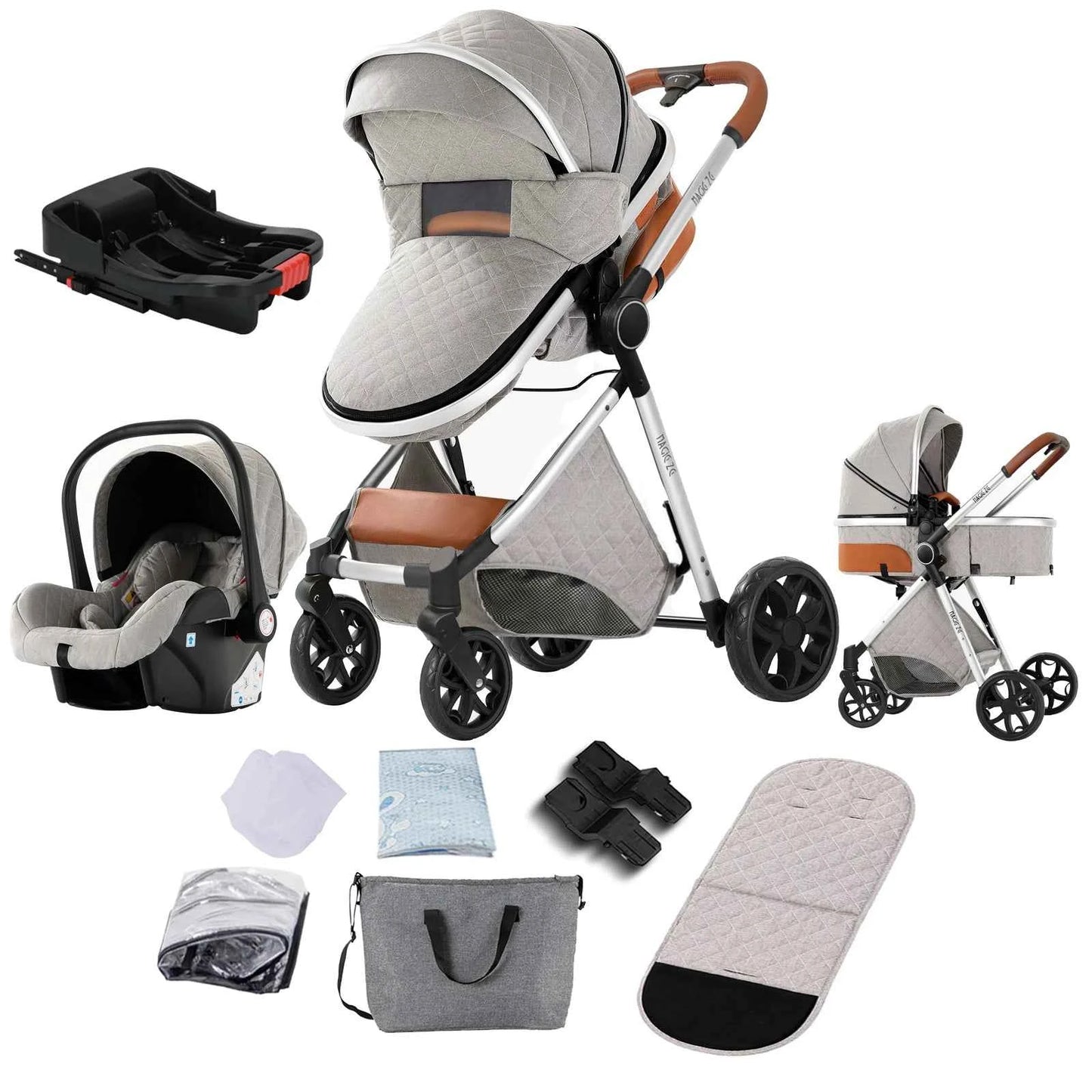 Cochecito Bebé 3 en 1 con Base ISOFIX - Plegado con Una Mano, Sistema de Viaje para Recién Nacidos y Niños