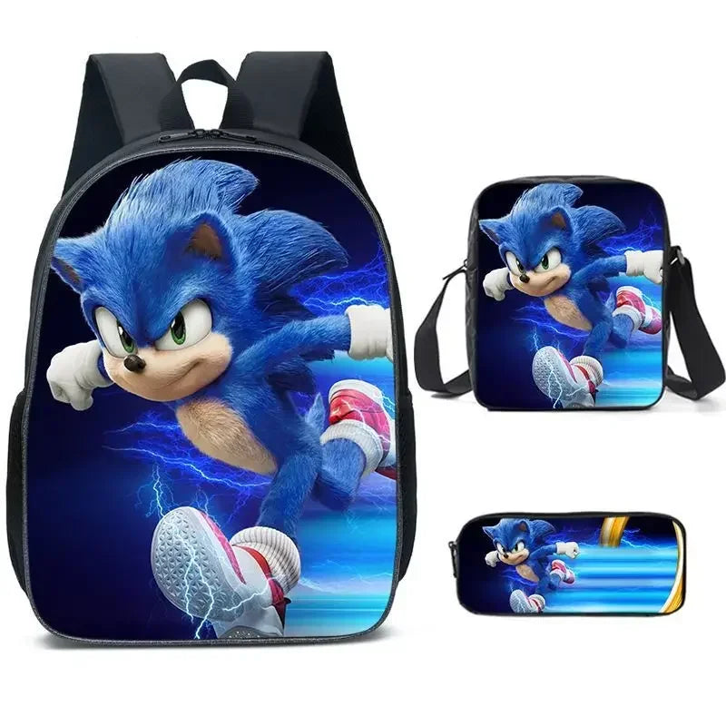 Set Mochila Sonic 3 Piezas - Mochila Escolar + Bolsa Almuerzo + Estuche - Huellitas de Vida