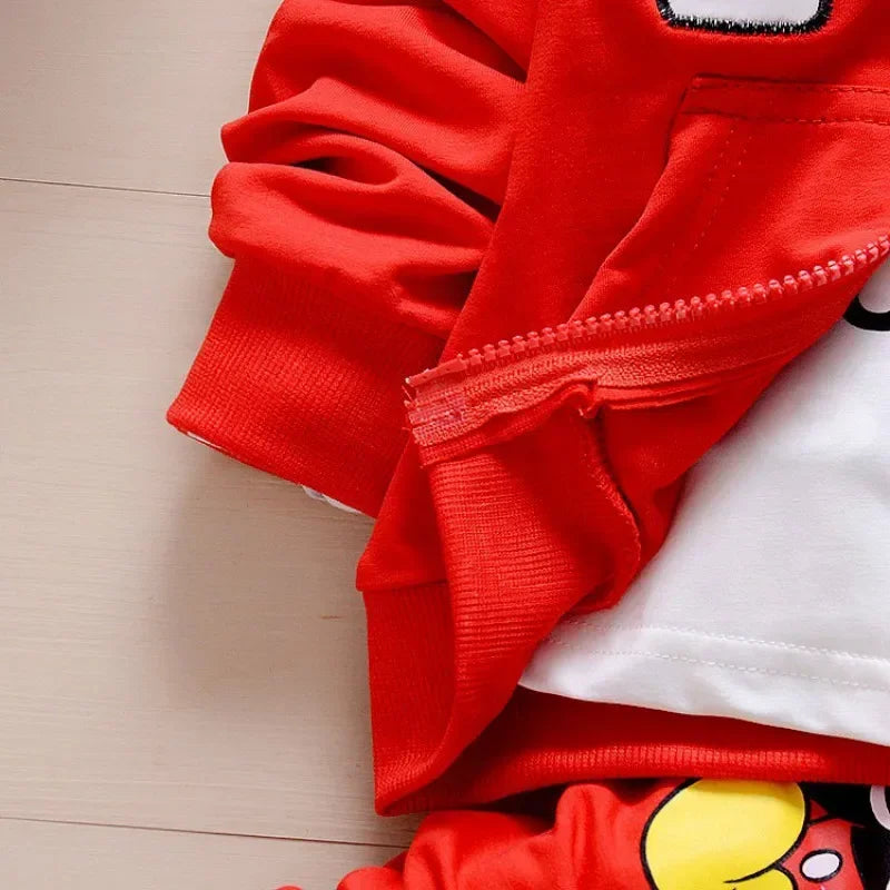 Conjunto Mickey Niños 3 Piezas - Sudadera Capucha Camiseta Pantalón Algodón Primavera Otoño - Huellitas de Vida