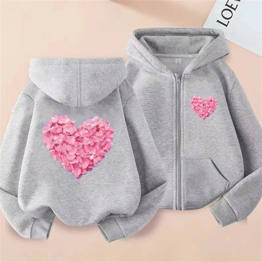 Sudadera Capucha Corazón Niños 3-12 Años - Hoodie Cremallera Niñas Niños