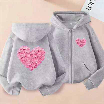 Sudadera Capucha Corazón Niños 3-12 Años - Hoodie Cremallera Niñas Niños